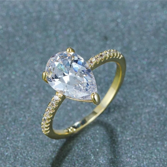 FIRM  18K Gold Plated Pear Cut White Sapphire Ring - Picture 2 of 5